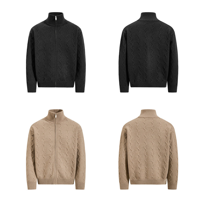 Men's Cable Knit Full-Zip Turtleneck Sweater Jacket
