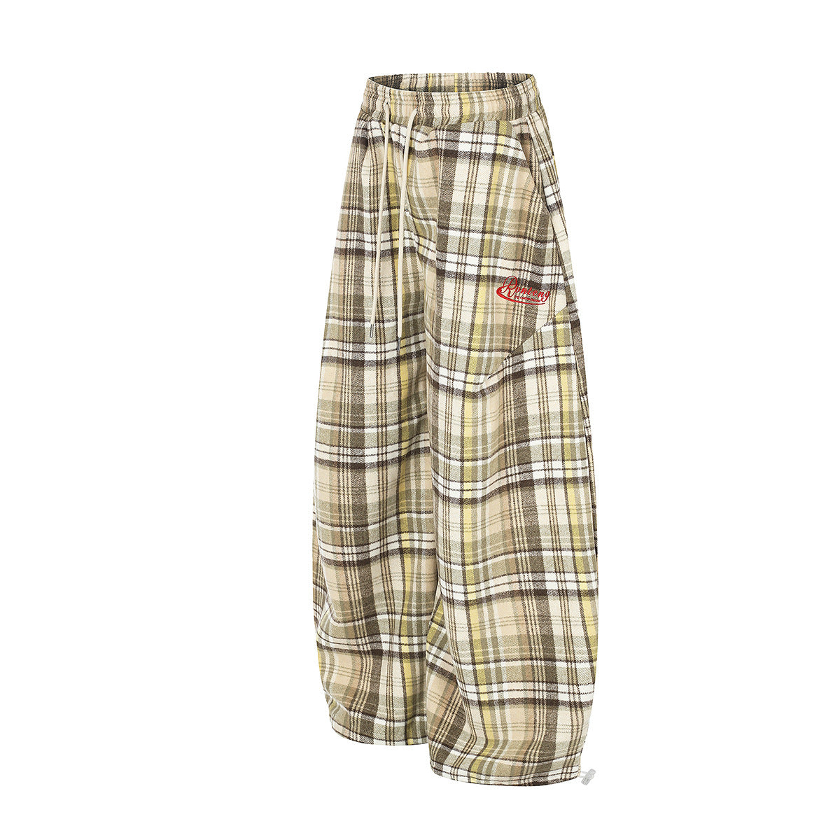 Plaid Wide-Leg Pants – Relaxed Fit Flannel Drawstring Trousers