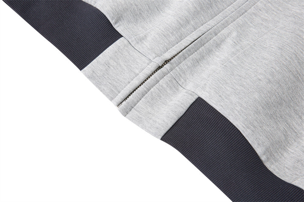 Men's Black Zip-Up Hoodie – Colorblock Graphic Streetwear Sweatshirt