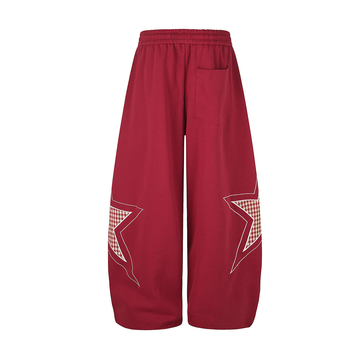 Wide-Leg Star Patch Sweatpants – Oversized Streetwear Joggers with Plaid