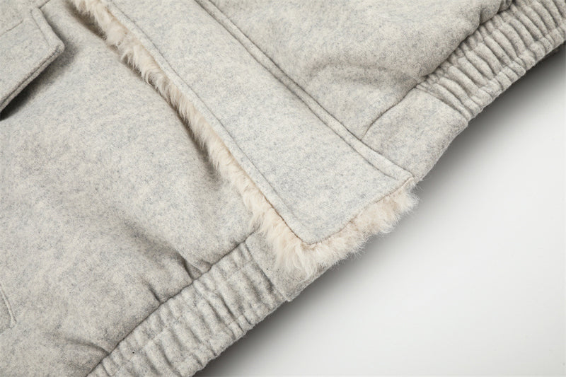 Men's Wool-Blend Sherpa-Lined Stand Collar Bomber Jacket