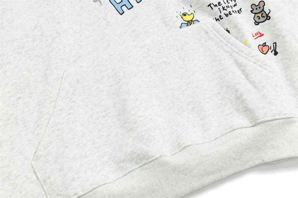 Sweat à capuche oversize à enfiler, motif cartoon – Imprimé doodle fantaisiste