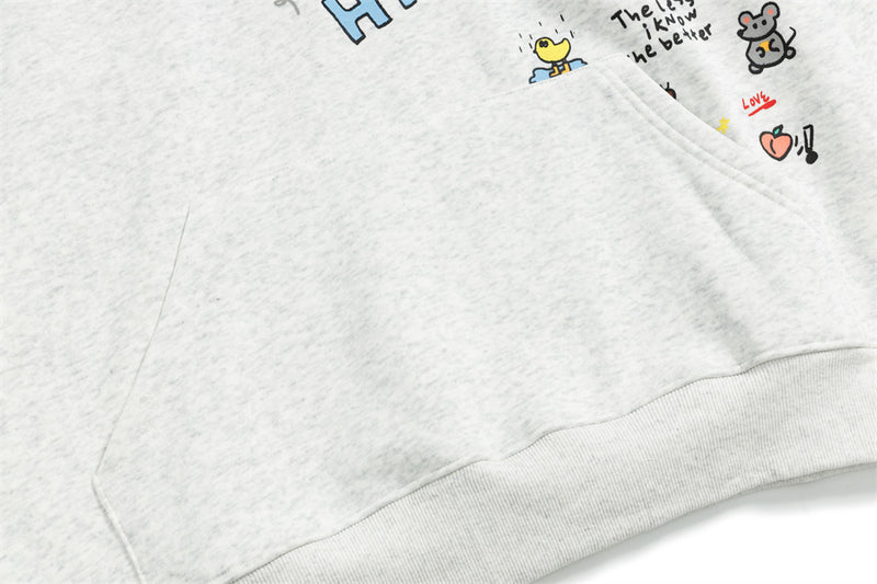 Sweat à capuche oversize à enfiler, motif cartoon – Imprimé doodle fantaisiste