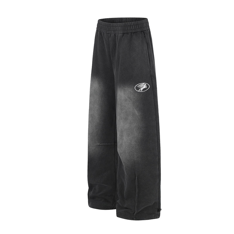 Pantalon de survêtement wide leg – Baggy streetwear américain noir délavé et brodé