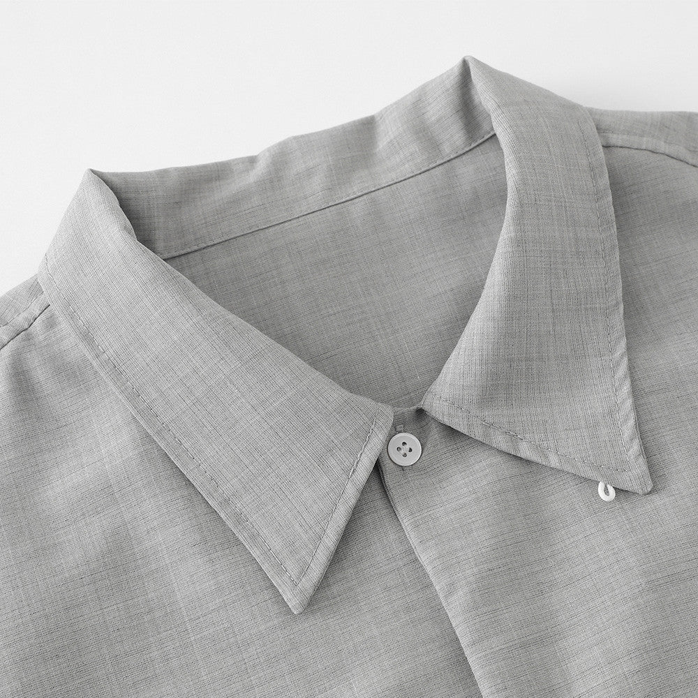 Langarmshirt mit Bindegürtel für Herren – Lockeres Pullover-Shirt mit halber Knopfleiste in Meliert