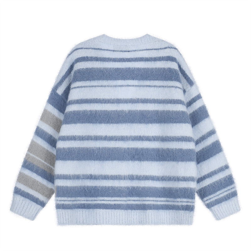 Striped V-Neck Cardigan Sweater – Oversized Colorblock Knit