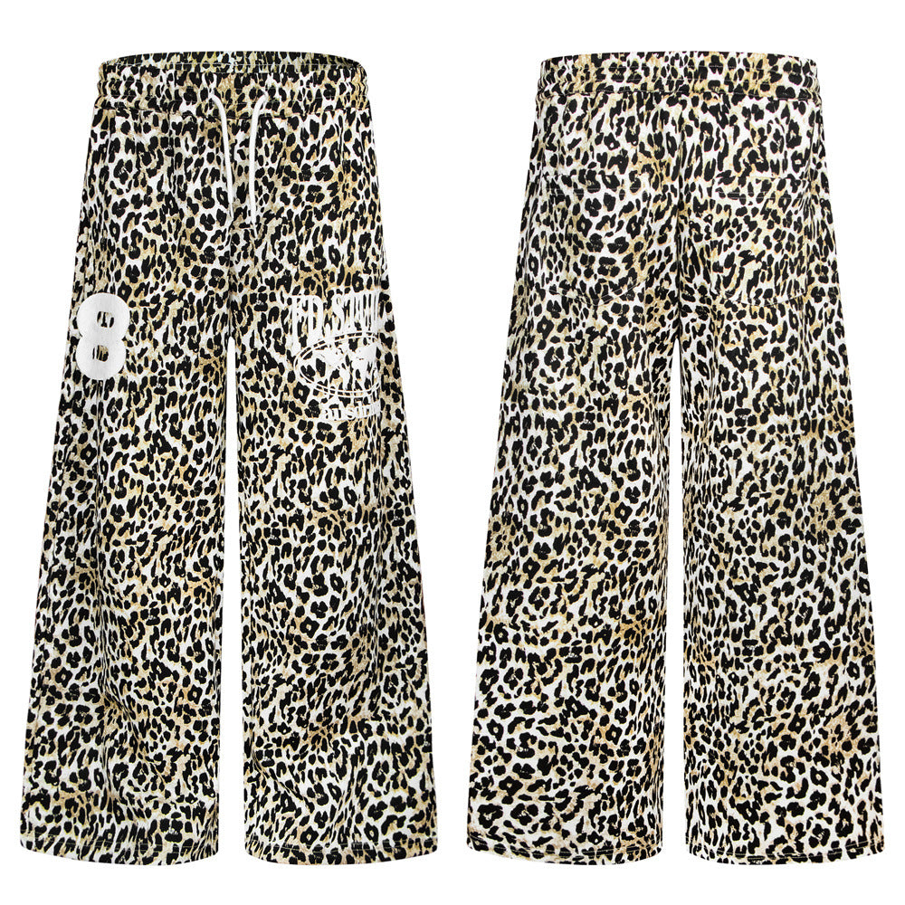 Pantalon de survêtement homme à jambes larges, imprimé léopard – Coupe décontractée avec cordon