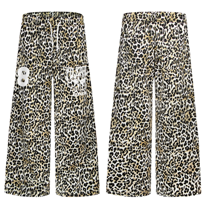 Pantalon de survêtement homme à jambes larges, imprimé léopard – Coupe décontractée avec cordon