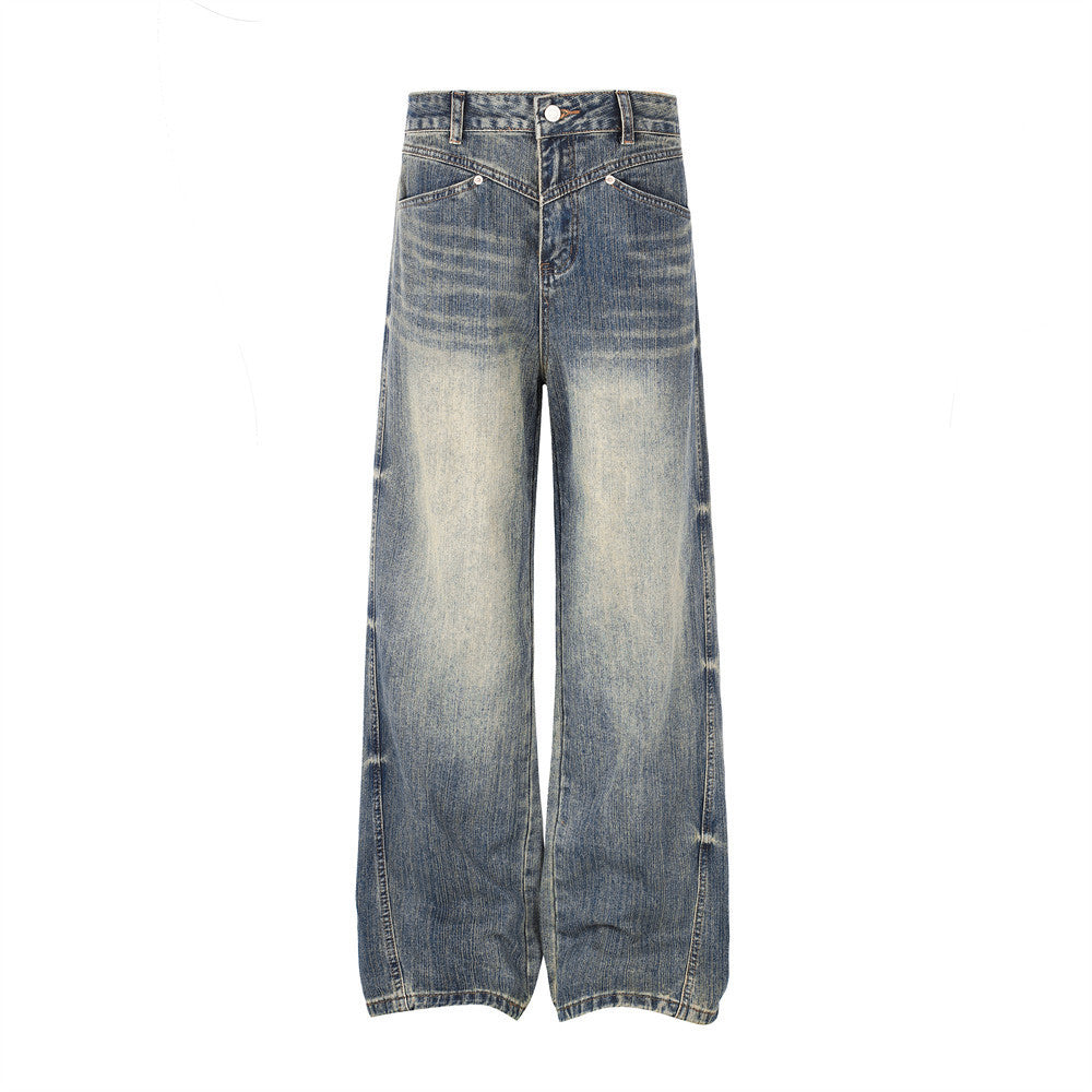 Jeans mit weitem Bein aus verwaschenem Denim – Vintage-Destroyed-Look, entspannte Passform