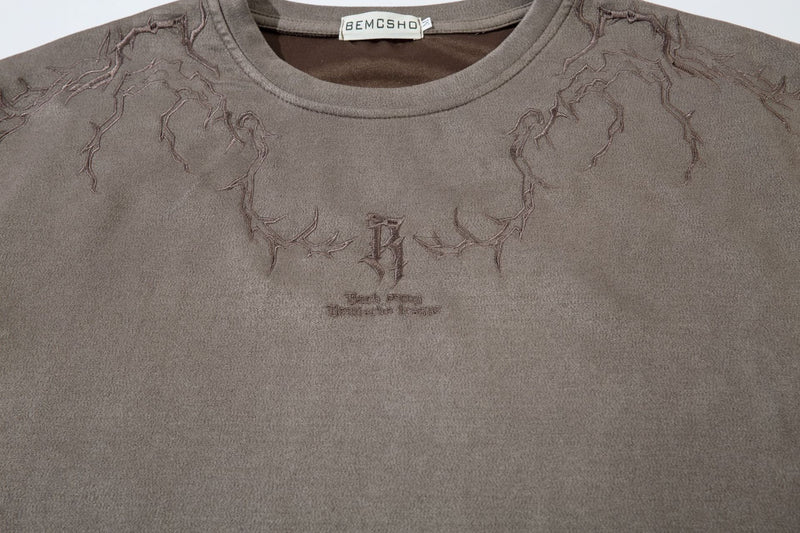 Oversized Gothic-T-Shirt mit Dornenstickerei – Kurzarmshirt im American-Streetwear-Stil