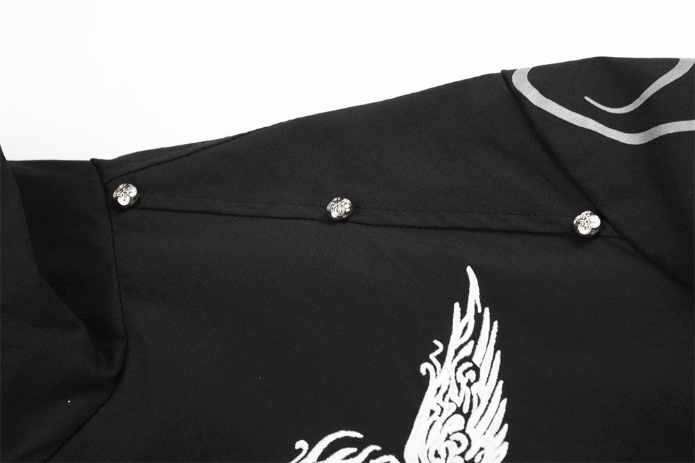 Veste de survêtement noire avec imprimé licorne ailée et motif graphique numéro 66