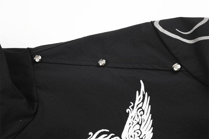 Veste de survêtement noire avec imprimé licorne ailée et motif graphique numéro 66