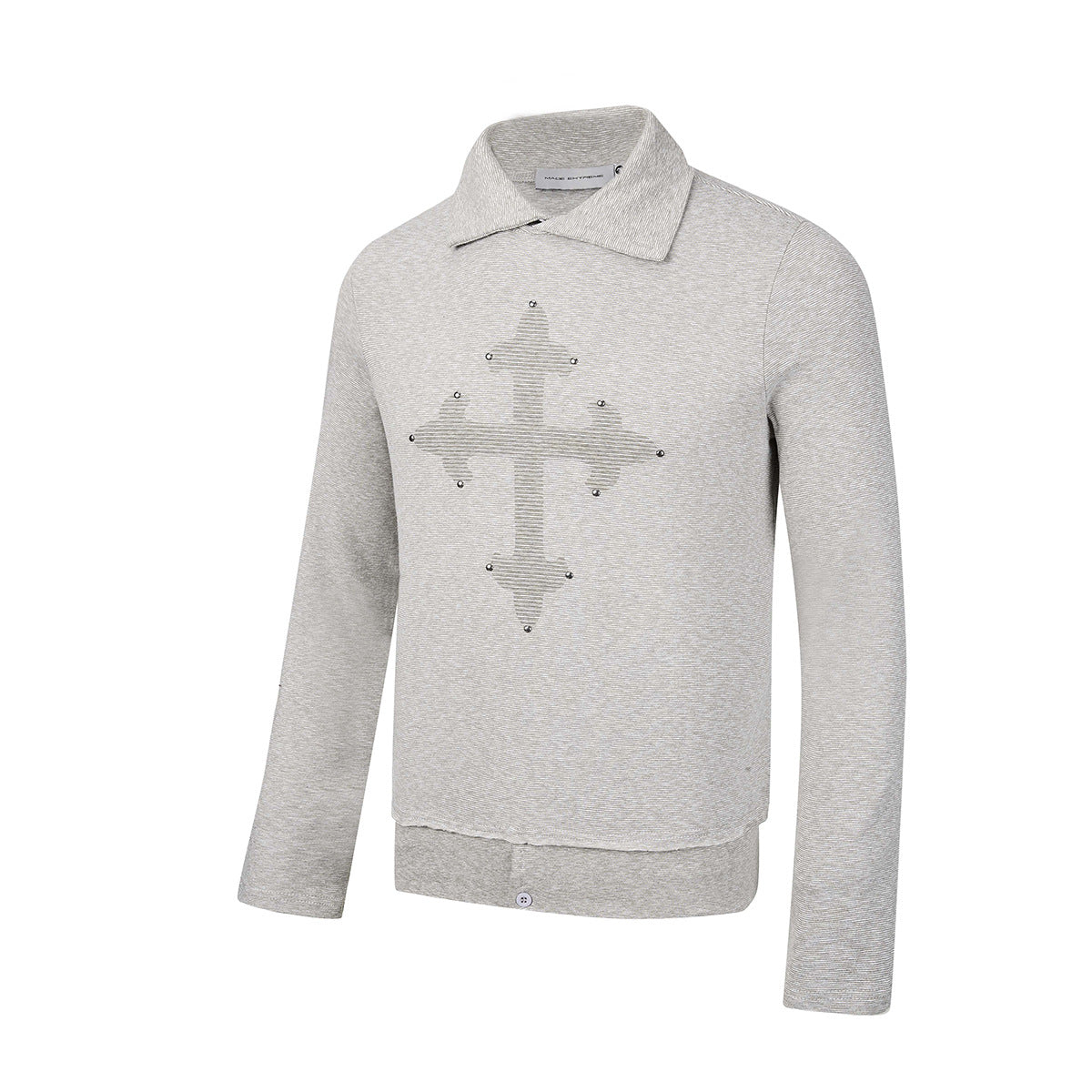 Polo manches longues avec écusson croix clouté – Haut streetwear vintage à ourlet brut