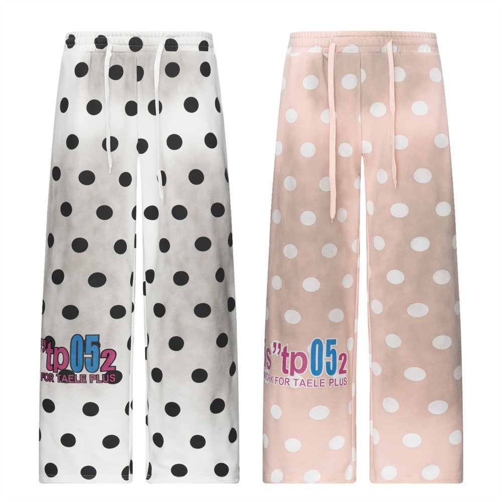 Polka Dot Wide-Leg Sweatpants – Relaxed Fit Streetwear Jogger Pants