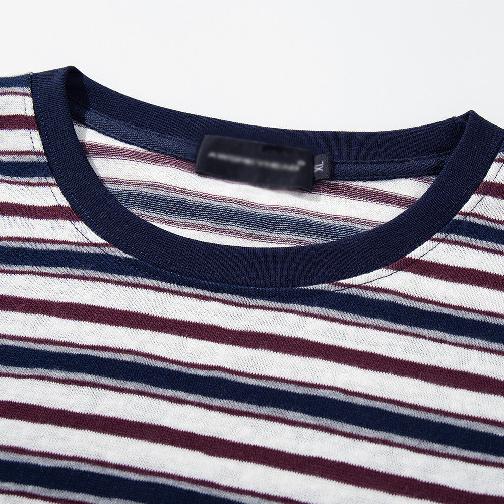 Striped T-Shirt Men's Long Sleeve Crew Neck Relaxed Fit