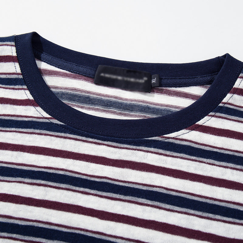 Striped T-Shirt Men's Long Sleeve Crew Neck Relaxed Fit