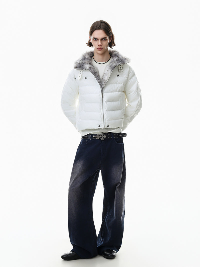 Cropped Puffer Jacket with Hood & Fur Collar – Cross Hardware, American Street