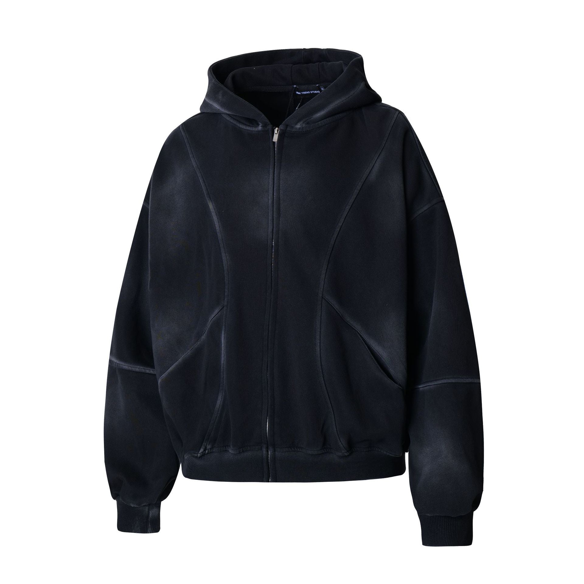 Sudadera de hombre con capucha y cremallera, paneles lavados y corte extragrande