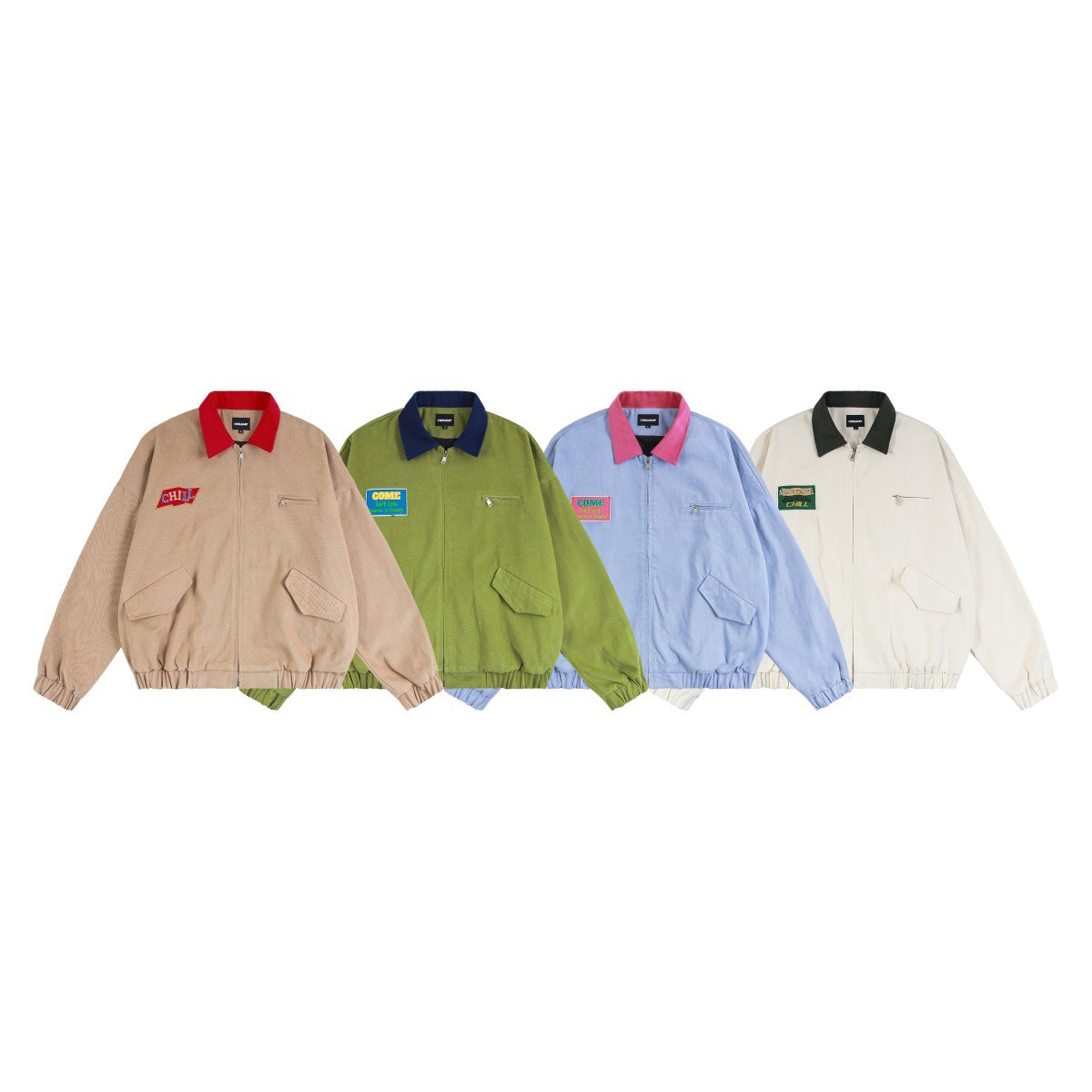 Veste Harrington rétro color block – Veste de travail zippée à col contrastant