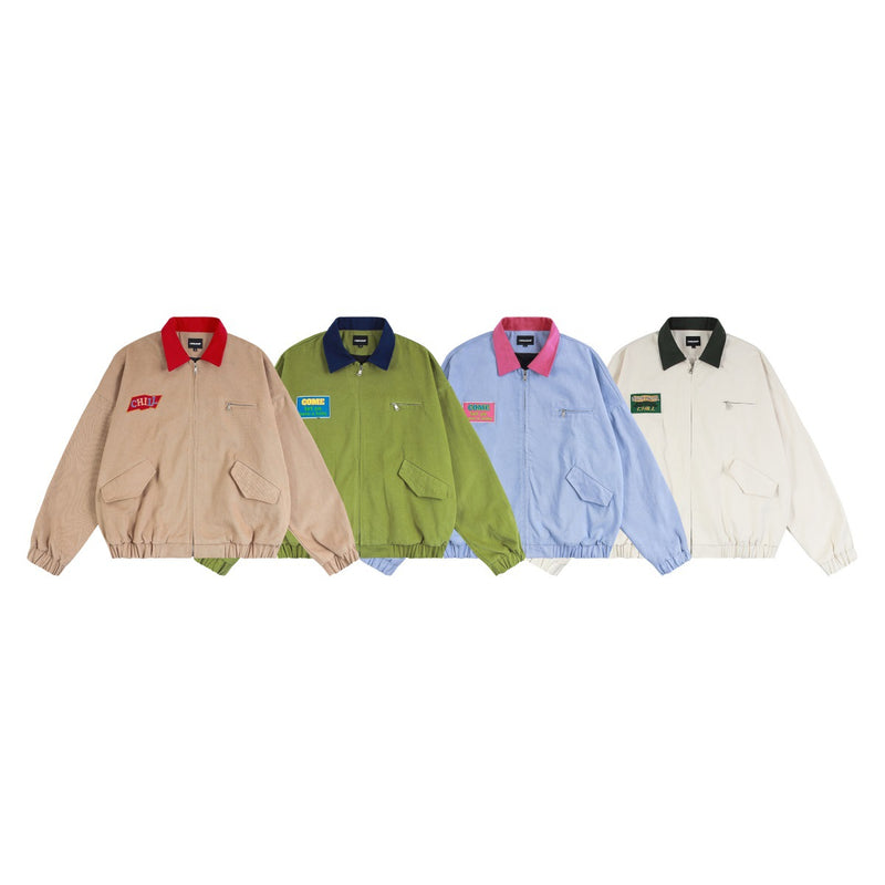 Veste Harrington rétro color block – Veste de travail zippée à col contrastant