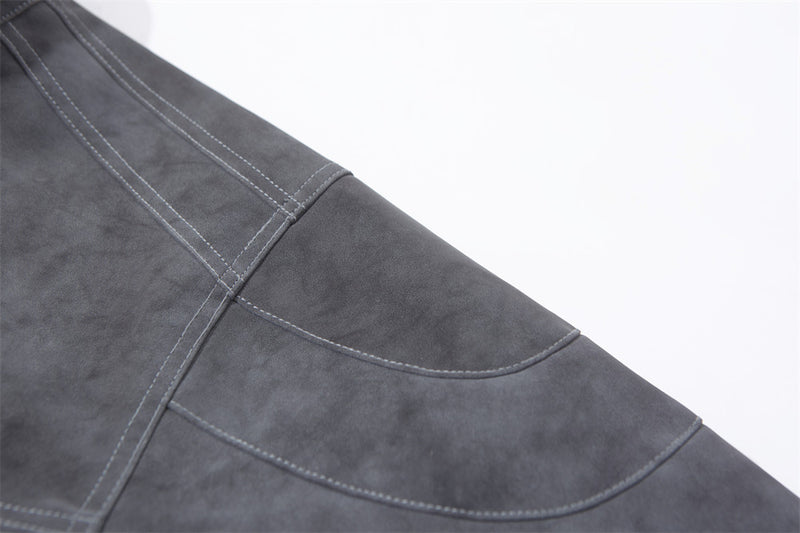 Men's Moto-Style Stand Collar PU Suede Jacket – Oversized Fit