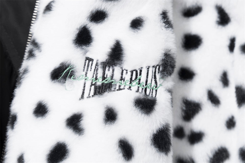 Reversible Dalmatian Print Faux Fur Bomber Jacket – Black & White Oversized