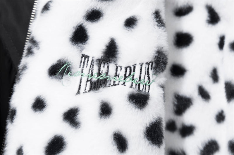Reversible Dalmatian Print Faux Fur Bomber Jacket – Black & White Oversized