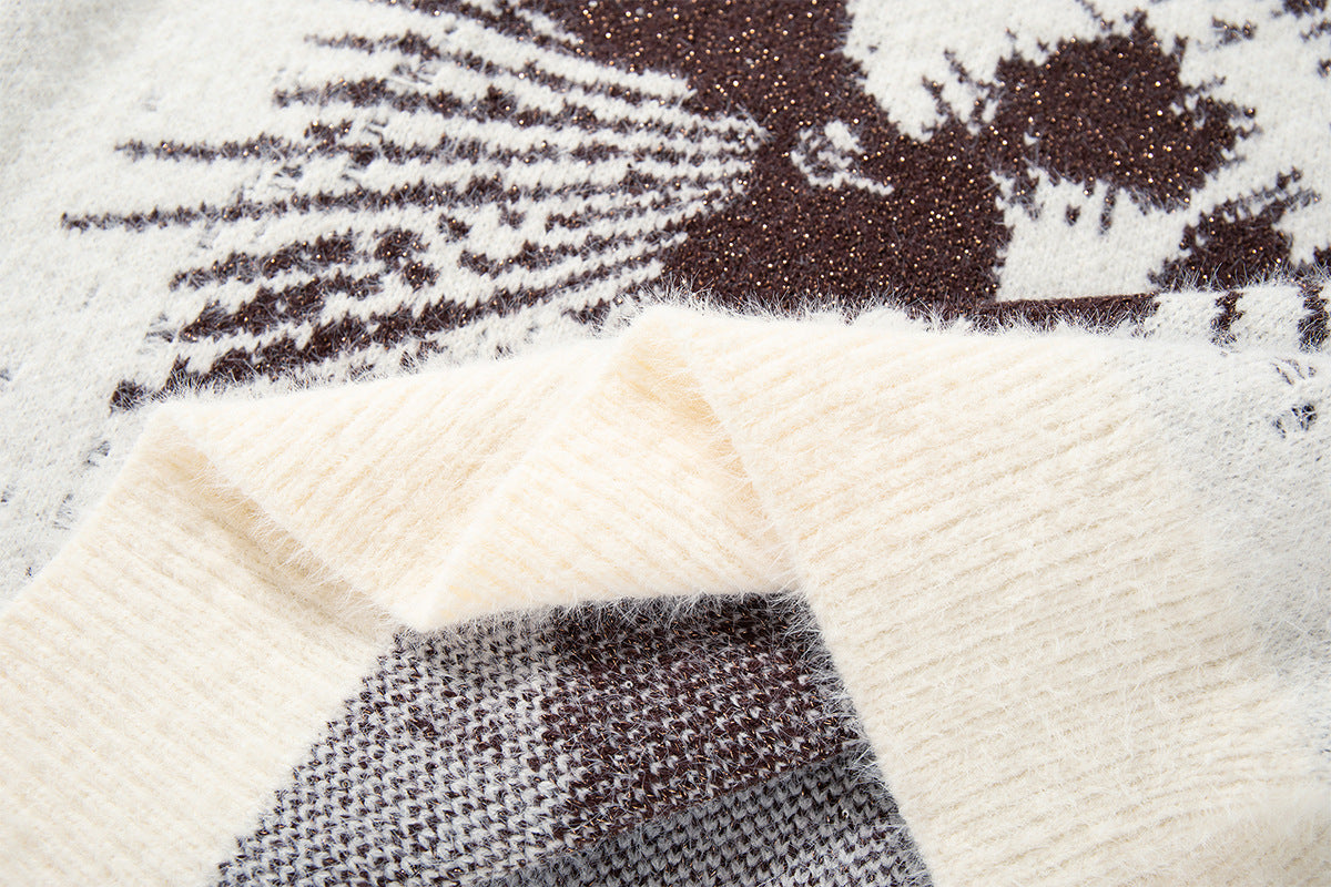Ram Jacquard Crew Neck Knit Sweater – Oversized Streetwear Pullover