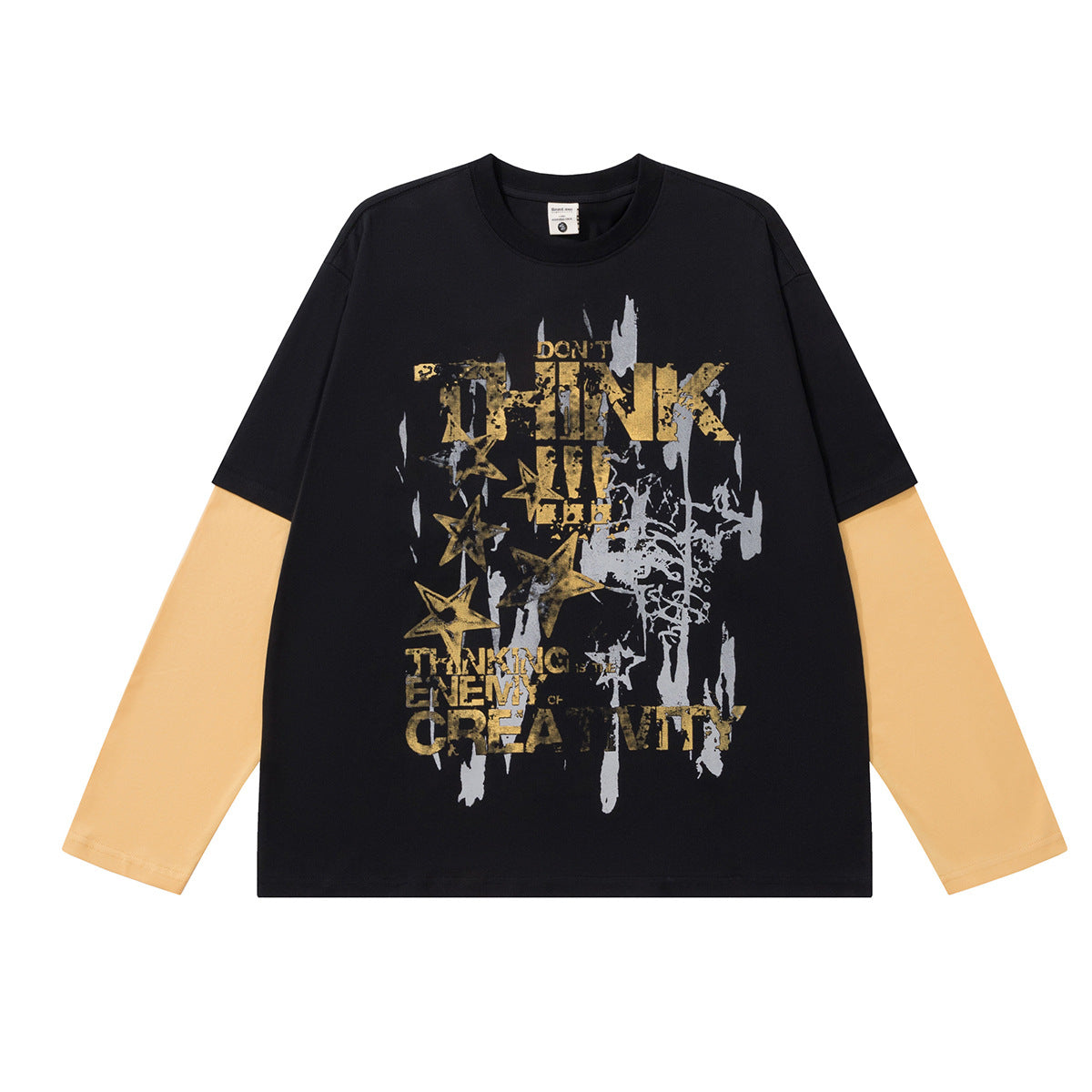 Langarmshirt im Faux-Zweiteiler-Look – Streetwear-T-Shirt mit Sternenprint