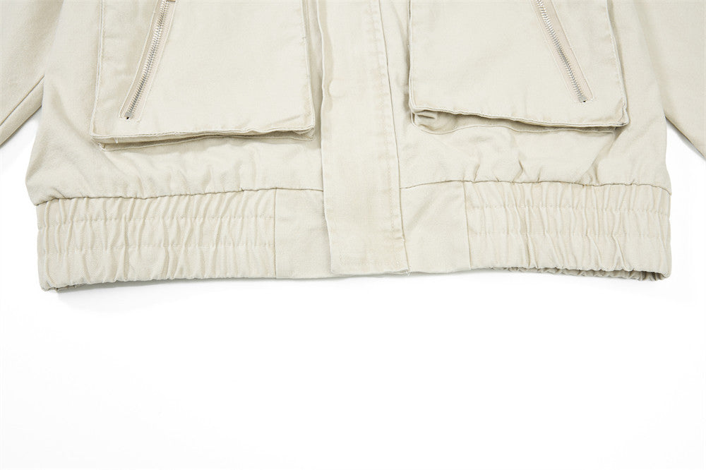 Men's Cargo Bomber Jacket with Multi-Pocket Stand Collar, Relaxed Fit