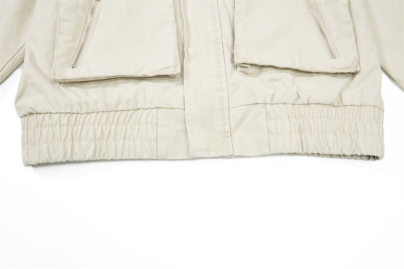 Men's Cargo Bomber Jacket with Multi-Pocket Stand Collar, Relaxed Fit