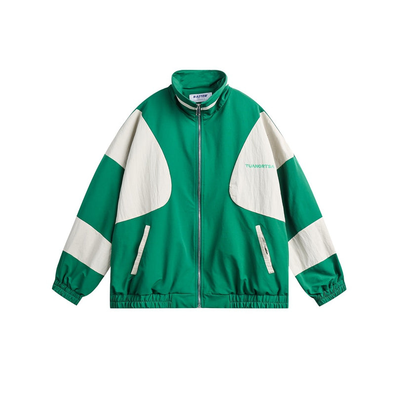 Colorblock Zip-Up Track Jacket — Oversized Retro Varsity Style