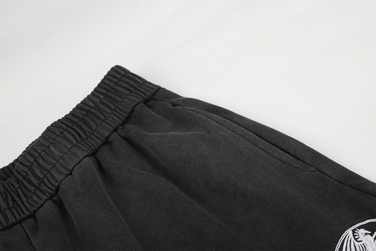 Pantalon de survêtement wide leg – Baggy streetwear américain noir délavé et brodé