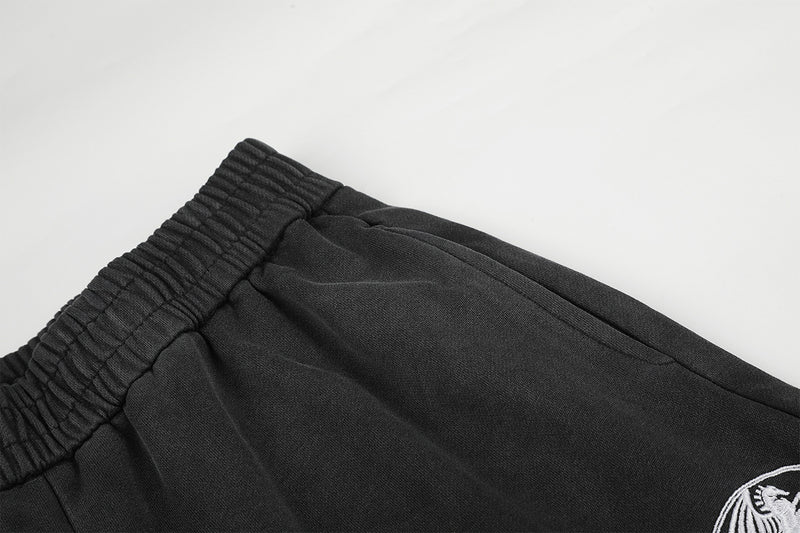 Pantalon de survêtement wide leg – Baggy streetwear américain noir délavé et brodé