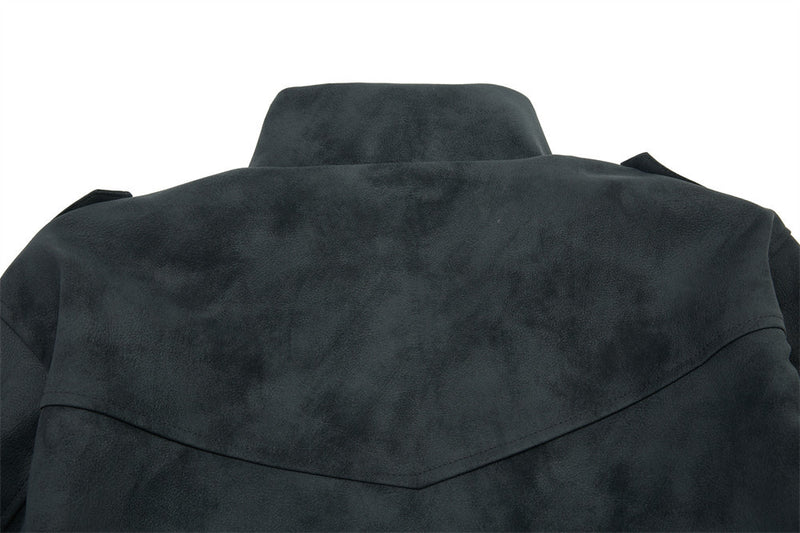 Men's Retro Distressed Suede-Texture PU Leather Stand Collar Bomber Jacket