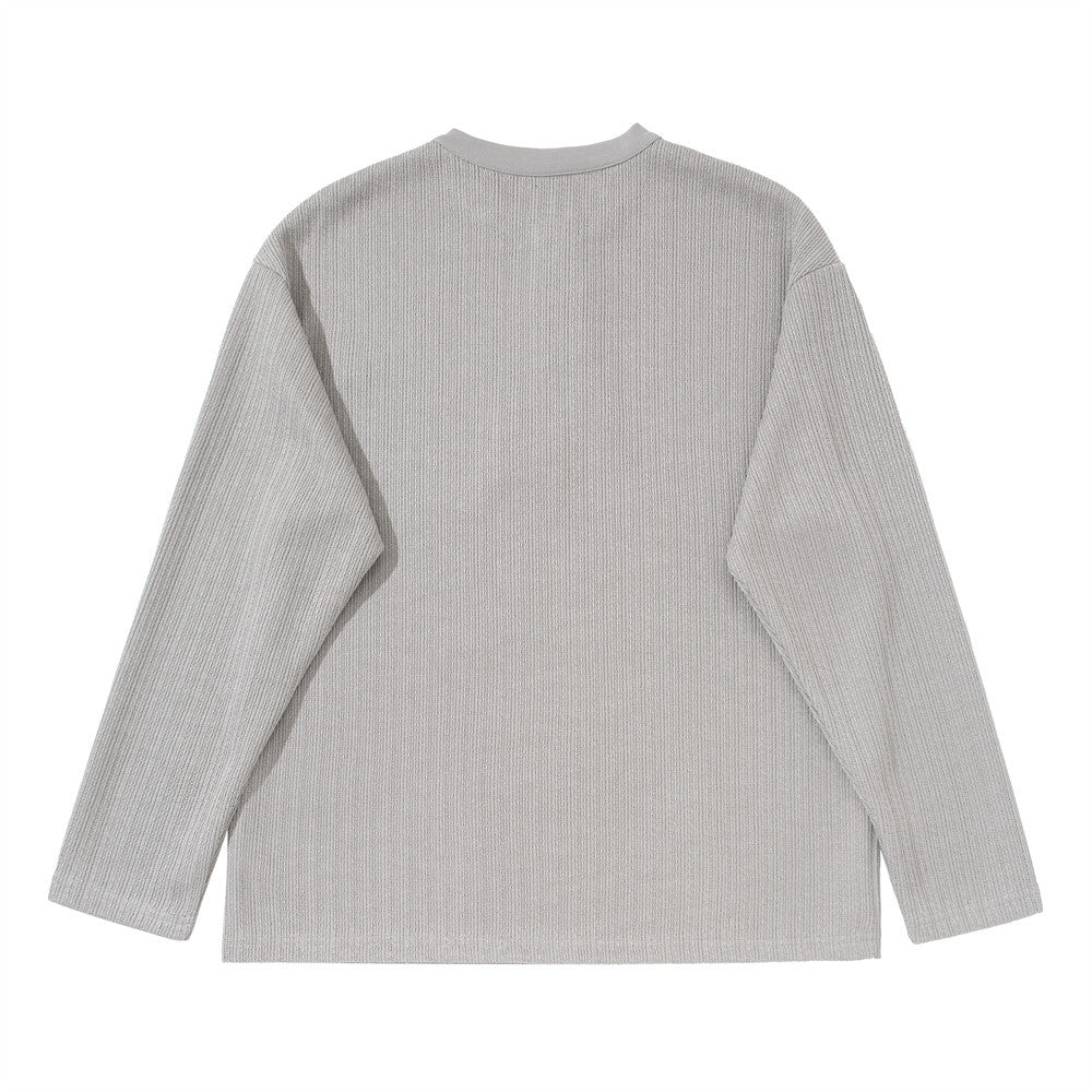 Men's Oversized Ribbed Henley Long Sleeve T-Shirt