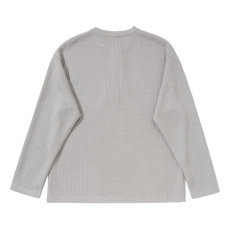 Men's Oversized Ribbed Henley Long Sleeve T-Shirt