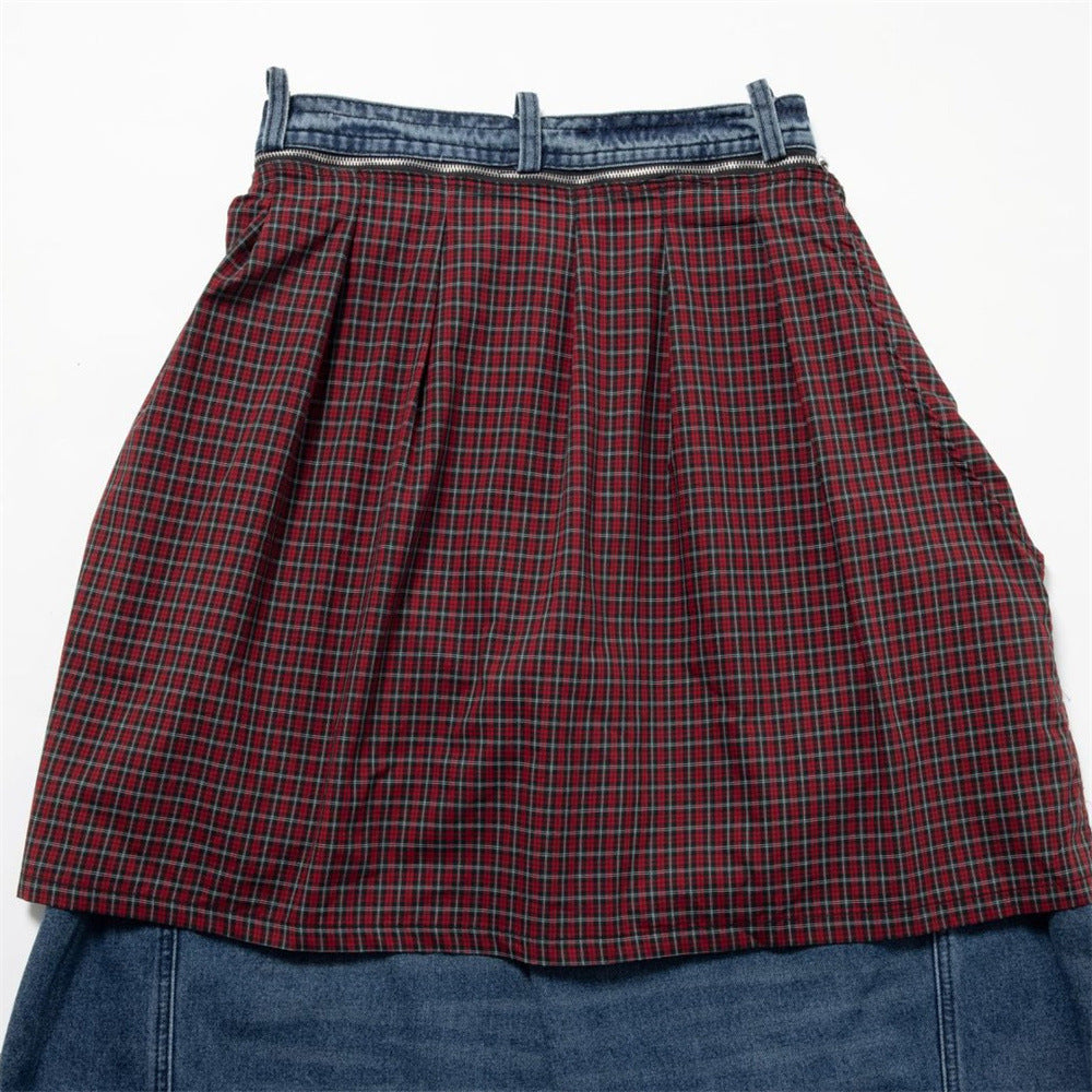 Wide-Leg Baggy Jeans with Detachable Plaid Skirt Overlay — Men's Punk Street