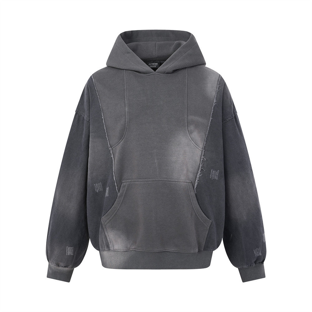 Hoodie oversize à enfiler, patchwork déconstruit, délavé et usé