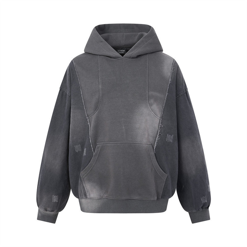 Hoodie oversize à enfiler, patchwork déconstruit, délavé et usé