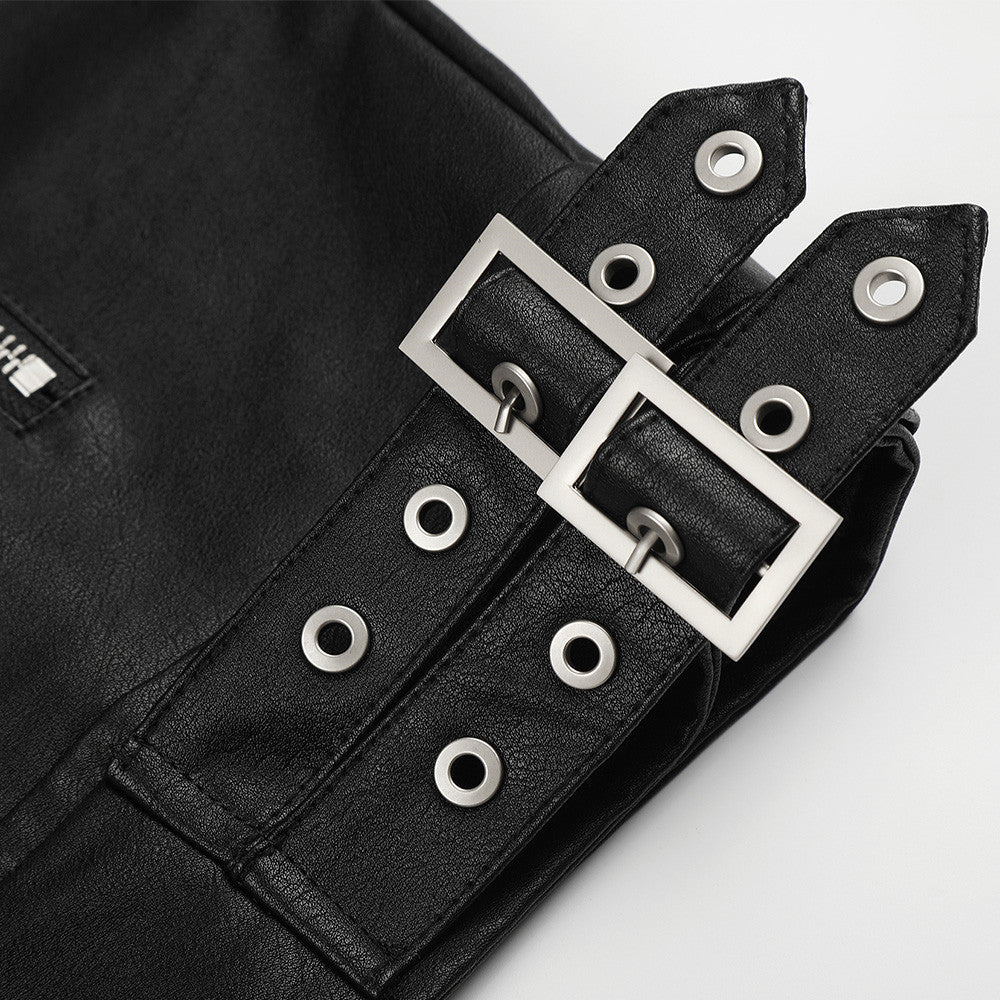 Men's Moto Leather Jacket – Double-Breasted Studded Stand Collar with Zip Cuffs