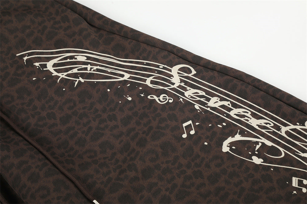 Wide-Leg Sweatpants with Side Stripes & Music Note Print