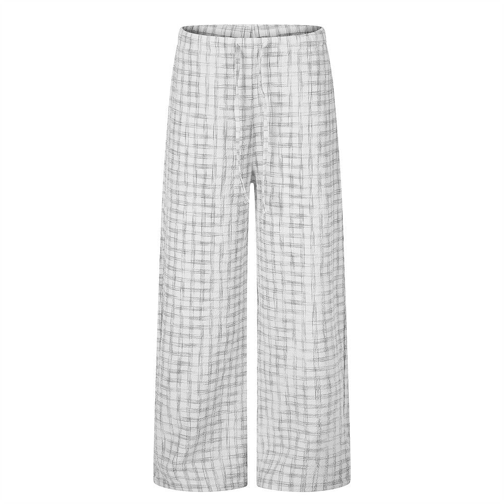Plaid Wide-Leg Pants – Men's Straight-Fit Casual Trousers
