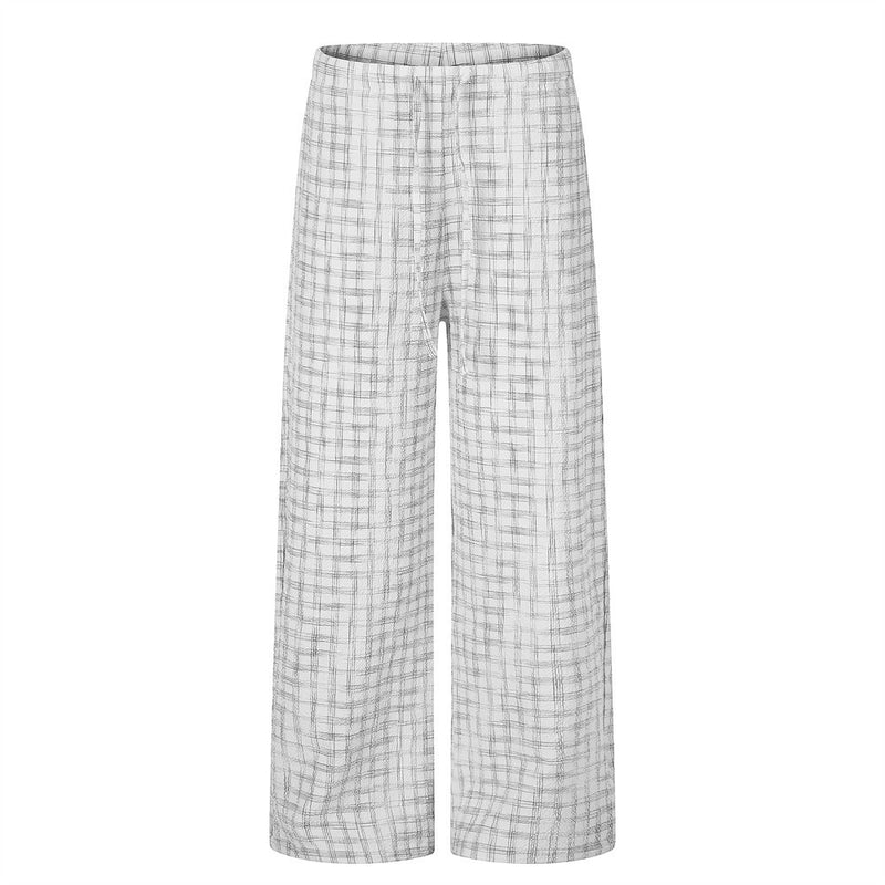 Plaid Wide-Leg Pants – Men's Straight-Fit Casual Trousers