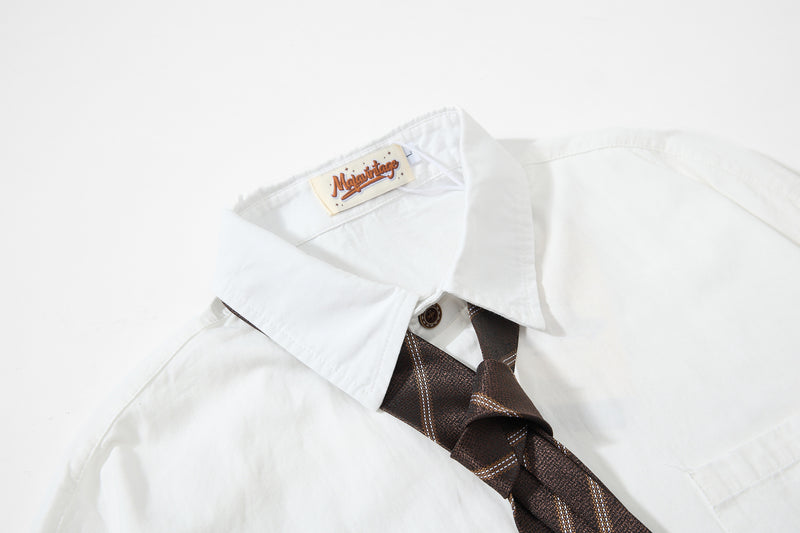 Tan Long Sleeve Shirt with Detachable Tie – Heart & Hook Embroidered Campus