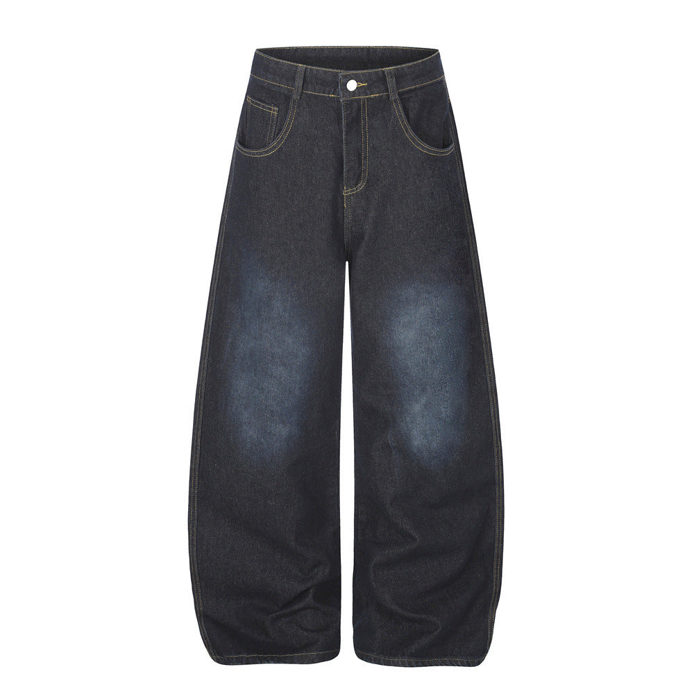 Jean barrel large pour homme – Denim punk streetwear oversize avec motif au dos