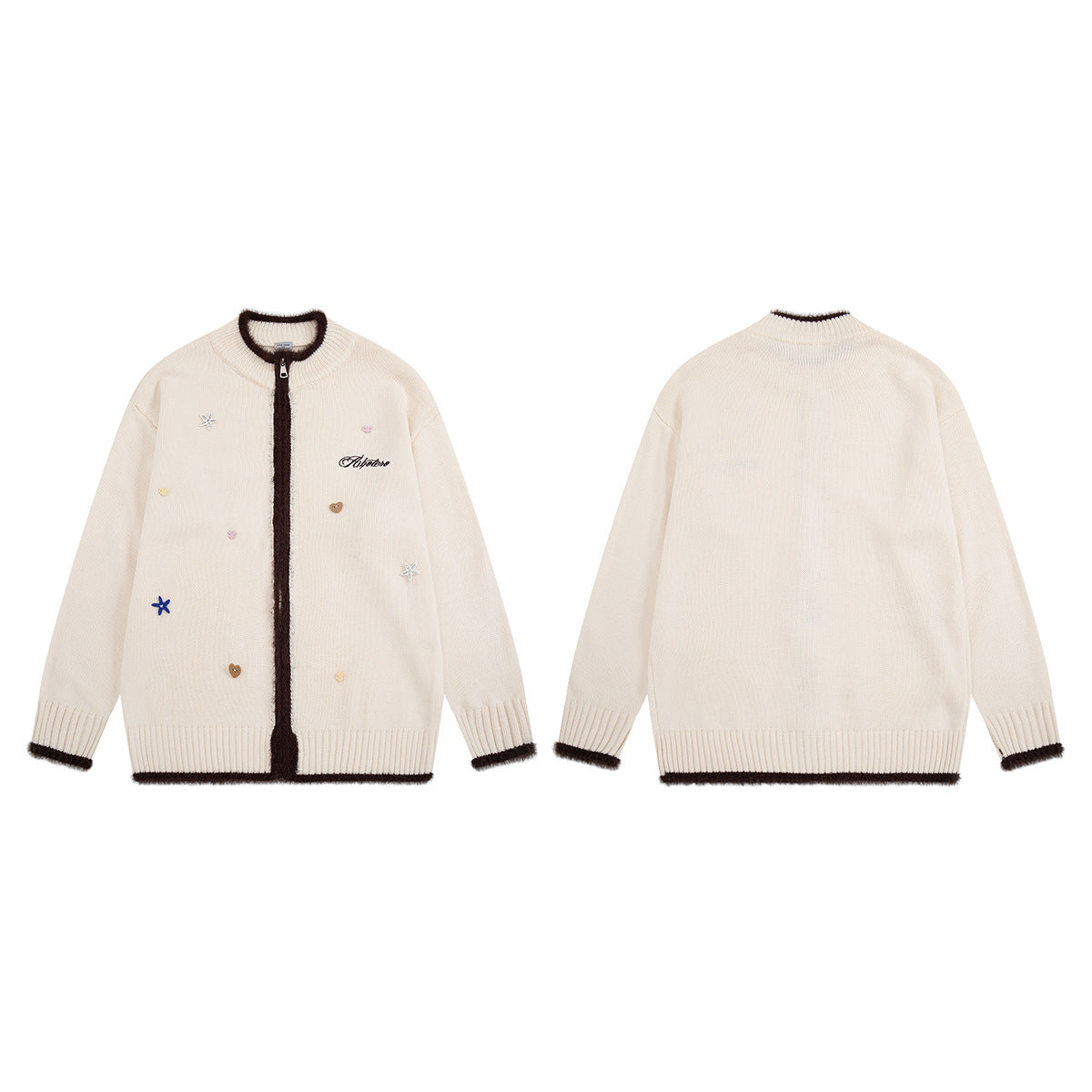 Gilet en maille zippé avec ornements cœur et étoile