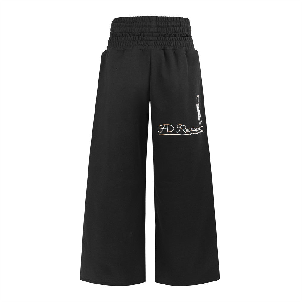 Wide-Leg Sweatpants with Grim Reaper Graphic & Double Waistband