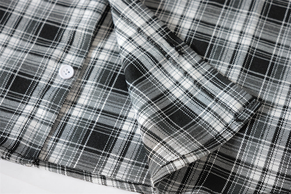 Plaid Short-Sleeve Shirt with Pegasus Embroidery & Studded Lettering