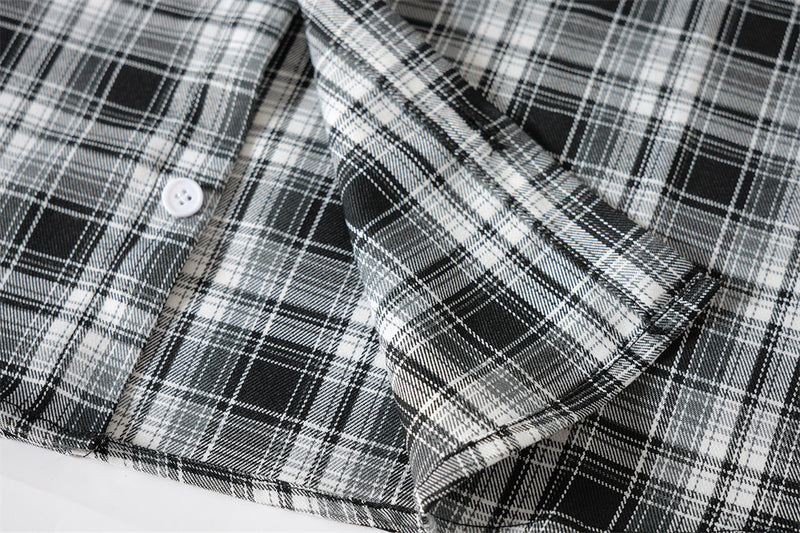 Plaid Short-Sleeve Shirt with Pegasus Embroidery & Studded Lettering